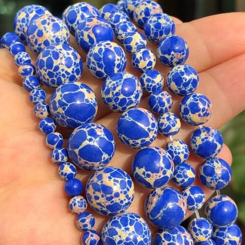 Natural Stone Dark Blue Sea Sediment Imperial Turquoises Jaspers Round Loose Beads For Jewelry Making 4 6 8 10 12mm Free Ship