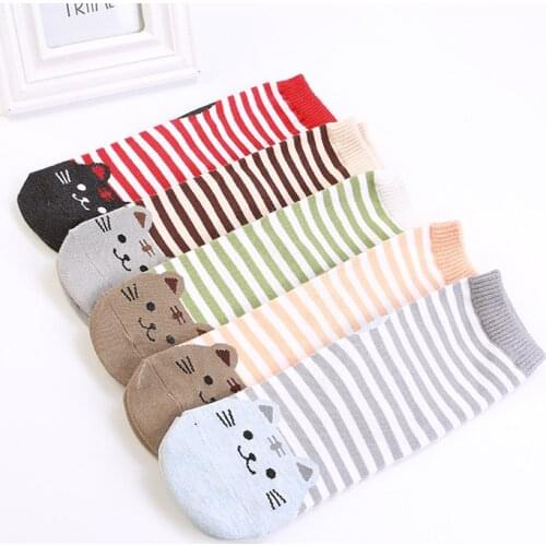 10pair/lot Newly Design Women Female Cartoon Novelty Striped Pattern Cat Socks Cotton Casual Footprints Sock 2017 New Arrival