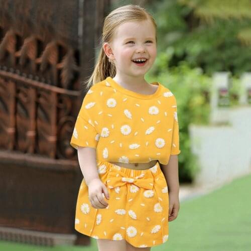 Toddler Baby Girls Clothes Summer Sunflowers T Shirt +Shorts Outfits Set Baby Kid Outfit Sports Suit Girl Clothing 1 2 3 4 Years