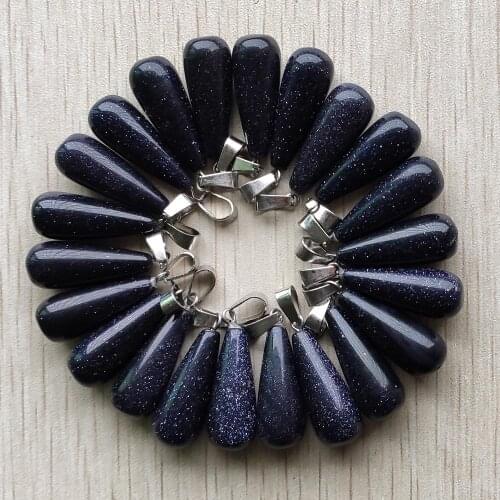 Wholesale 50pcs/lot Fashion blue sand long water drop shape charms pendants fit Necklaces jewelry making free shipping