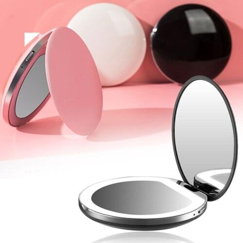 CSHOU168 Mini Portable LED Makeup Mirror 3X Magnifying Sensing Light Makeup Mirror USB Rechargeable Handheld Mirrors Makeup