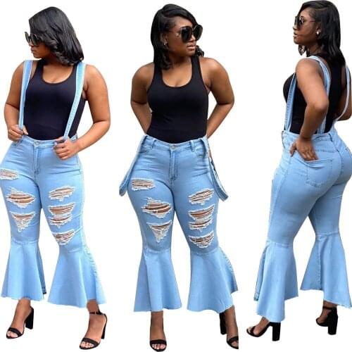 Casual Women Jeans Ripped Hollow Out Flare Long Pants Bodycon Autumn Clothes For Women Joggers Outfit