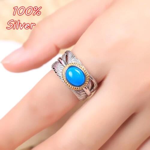925 Sterling Silver Color Adjustable Ring Blanks 7*9/8*10mm Oval Wax Turquoise Rings Settings Findings for Jewelry Making