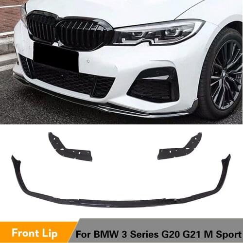 Front Bumper Splitters For BMW 3 Series G20 G28 M Sport 2019 2020 Front Bumper Lip Spoiler PP Glossy Black