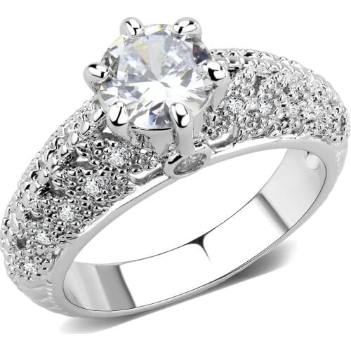 Rhodium Brass Ring with AAA Grade CZ in Clear