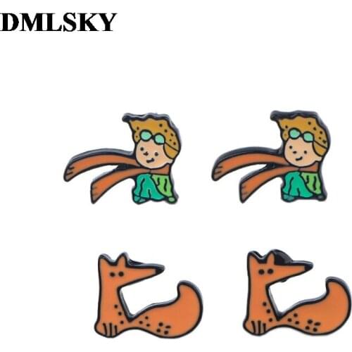 DMLSKY Prince and fox Stud Earrings Cartoon Earrings Jewelry Prevent allergy Stud Earring Pendant for Kids Girls Gift M3910