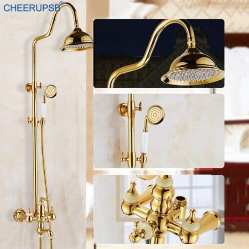 Miscelatore Doccia Bathroom Rain Shower Rose Gold Full Set Rainfall Bath Tap European Luxury Rose Gold Jade Copper Shower System