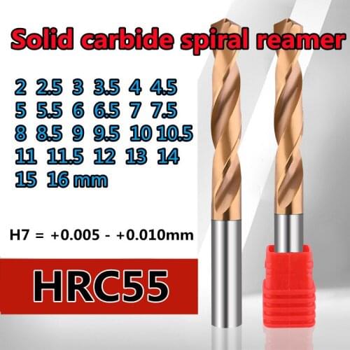HRC55 Solid carbide spiral reamer H7 = +0.005 - +0.010mm 2.0mm-16mm Processing: stainless steel mold steel alloy steel, etc