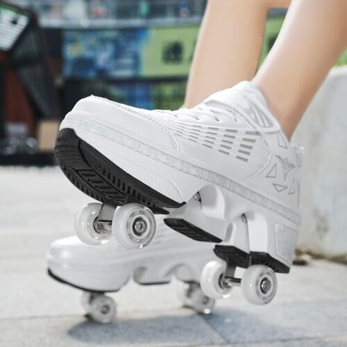 Deformation Parkour Shoes SkatesRoller Shoes Four Wheels Running Shoes Roller Skates For Adult teens Men Women Unisex
