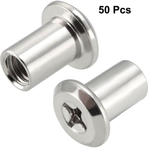 Uxcell 50pcs Iron Nickel Plated M6x12mm Female Thread Phillips Head Screw Post Furniture Nuts Silver Tone Connect Furniture Part