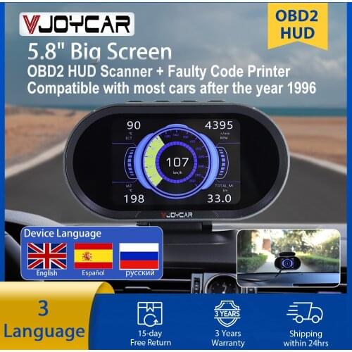 Vjoycar V70 2021 New OBD2 HUD Gauge On-board Computer Digital Security Alarm OBD2 Scanner Display All Car Engine Data Since 1996