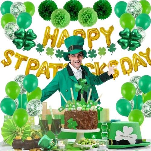 16 Inch St. Patricks Day Happy Letter Balloon Four Leaf Grass Flag Combination Irish Festival Decoration Balloon Wholesale