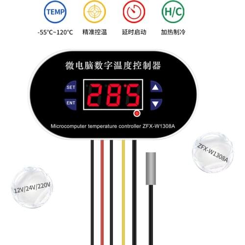 ZFX-W1308A AC 110-220V DC 12V Digital Cool Heat Sensor Red Display Temperature Controller Microcomputer Thermostat Adjustable