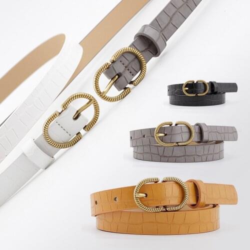 Brand Belt Woman Gold Buckle Black White Leather Belts for Women Female Jeans Narrow Ladies Waist Belt Ceinture Femme Waistband