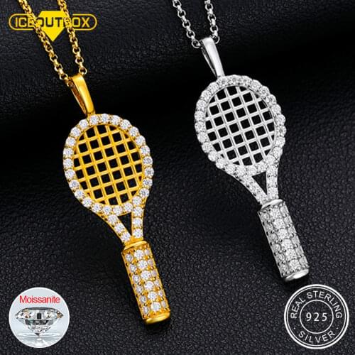 Real Moissanite Tennis Racket Pendant Necklace For Women 100% 925 Sterling Silver Bridal Fine Jewelry Top Quality Wedding Gift