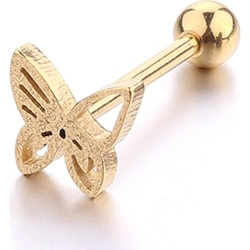 1 Piece Frosting Butterfly Tongue Ring Gold Dull Polish Tongue Piercing Bar 14g Stainless Steel Piercing Jewelry for Unisex
