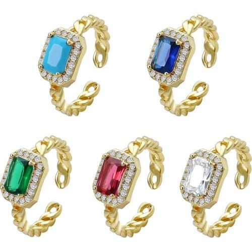 1Pcs Open Adjustable Micro Zircon Simple Square Hip-hop Ring Retro Trendy Ins Cold Style Personality 2021 New Fashion Jewelry