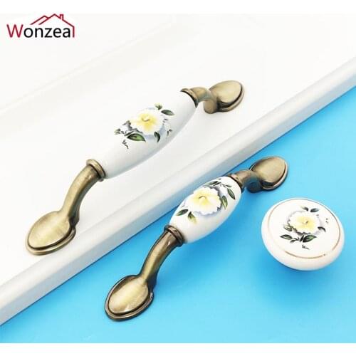 2PCS Creamic Cabinet Handles White Bronze Drawer Cupboard Knobs Kitchen Door Wardrobe Pulls Closet Furniture Hardware