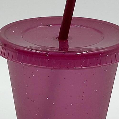 400/500ml Straw Drinking Cup Large-capacity Wide Mouth Lid Plastic Flash Powder Shiny Water Bottle for Kid