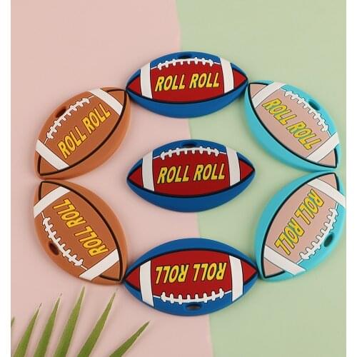 Sunrony 5pcs New Rugby Silicone Teether Baby Chewable Teething Molar Toys BPA-Free Childrens Pacifier Chain Accessories