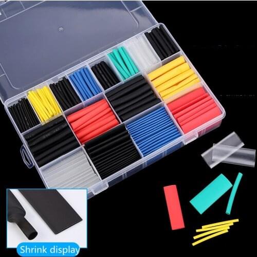 580/530/260pcs Assortment Electronic 2:1 Wrap Wire Cable Insulated Polyolefin Heat Shrink Tube Ratio Tubing Protection Sleeve
