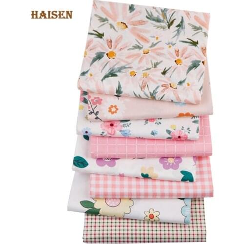 Pink Flowers 8pcs/Lot,Cotton Twill Fabrics Calico Patchwork Cloth For Quilting Fat Quarters Needlework Materials For Baby&Child