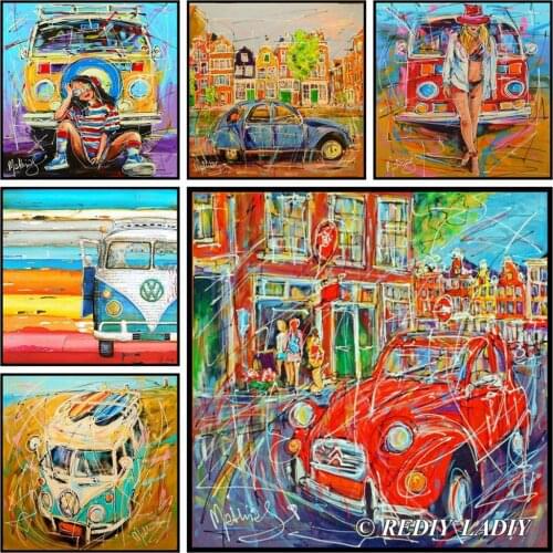 5D DIY Diamond Painting Cross Stitch Full Square/Round Drill Diamond Embroidery Retro Car Paint Diamond Mosaic Art Home Decor