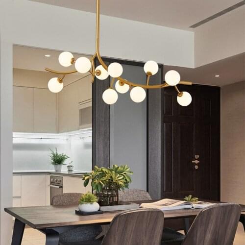 Nordic Creative personality Gold chandelier for living room lamp bedroom light LED G4 Glass ball chandeliers Magic bean lamp