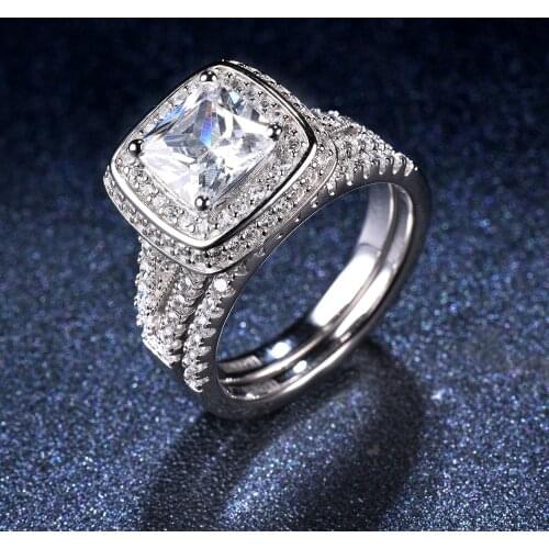 Brand 2.5ct Exquisite Simulated Diamond Ring Sets Solid 925 Sterling Silver CZ Wedding Engagement Ring For Women Bridal Gift