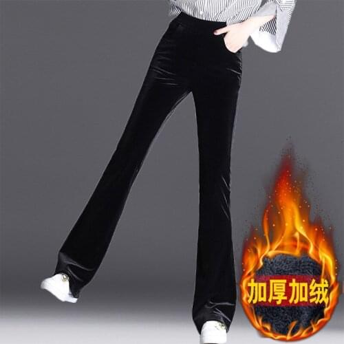 Womens gold velvet micro bell pants womens winter new fall velvet trousers high waist plus velvet drape wide leg pants