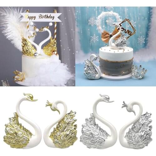 Gold Silver Feather Swan Crown Cake Topper DIY Ornament for Birthday Wedding Cake Decoration Party Supplies