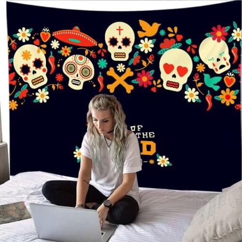 Colorful Skull Pattern Tapestry Wall Hanging Decor Living Room Background High Quality Floral Fabric Polyester TapestryTapiz