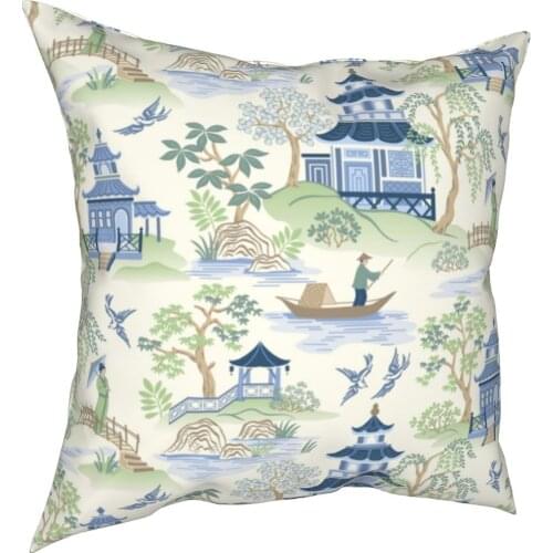 Chinoiserie Chinese Green Pillowcase Soft Polyester Cushion Cover Decorative Pillow Case Cover Home Square 40*40cm