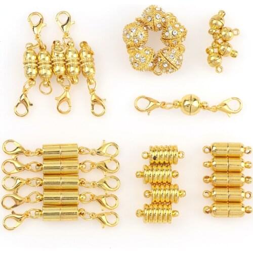 7Style 5Pcs Gold Round Rhinestone Ball$Oval Lobster Buckle Magnetic Clasps For DIY Necklace Bracelet Connectors Jewelry Finding