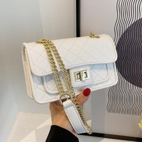 Women Small Square Quilted Crossbody Bags Rhombus Plaid Shoulder Bags Female Chain White Messenger Bag Trending Lattice Handbags