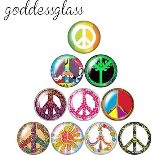 Peace sign 10pcs mixed 12mm/18mm/20mm/25mm Round photo glass cabochon demo flat back Making findings