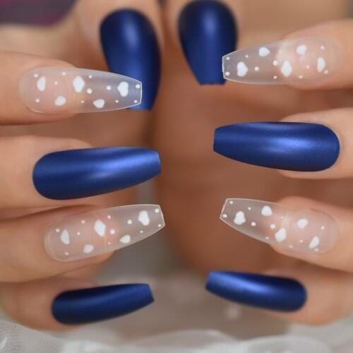Matte Cloudy Coffin Faux Ongles Long Diamond Blue Sky Style False Nails Cloud Pattern Fashion Fingernails Decorative 28 CT