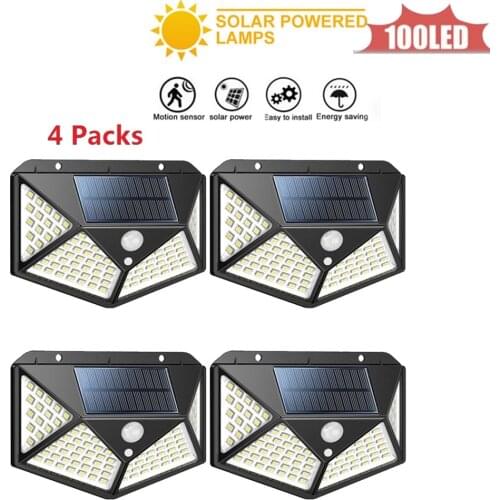 4pcs 100LED Solar Lamp Motion Sensor Wall Light Outdoor Waterproof Garden Lamp Energy Saving Solar Powered Pathway Lights 4 side
