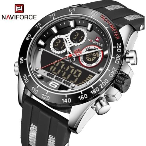 NAVIFORCE Men Watch Big Dial TPU Mens Quartz Watches Waterproof Sport Digital Wrist Watch For Male Clock Dual Time