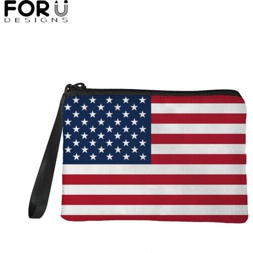 FORUDESIGNS Newest American Flag Pattern Ladies Clutch Wallet 2021 Girls Tote Canvas Money Bag Zipepr Coin Purse for Women Gifts