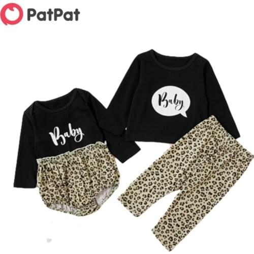 PatPat 2020 New Summer and Spring Sisters Matching Sets Baby Leopard Print Bodysuit or Top and Pants Set