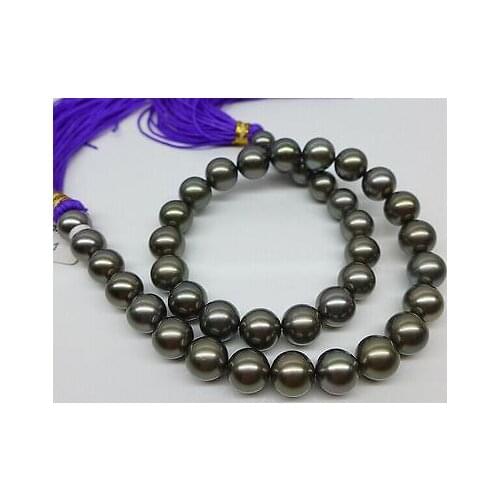 HUGE 18"13-16MM NATURAL SOUTH SEA GENUINE BLACK ROUND PEARL NECKLACE