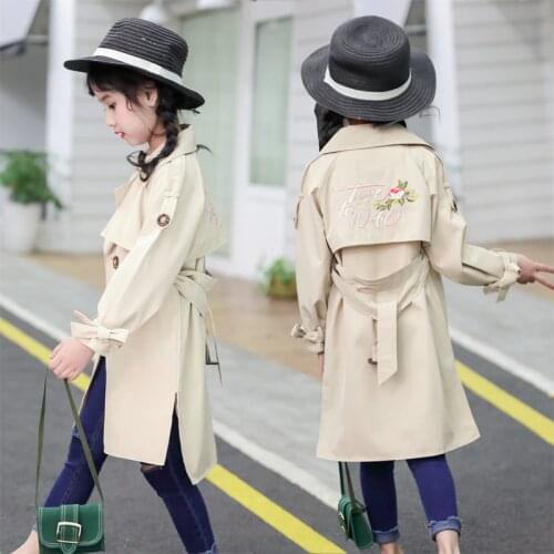 2019 Autumn girls trench coat kids clothes children clothing fashion embroidered long outerwear girls clothes windbreaker 4-14Y