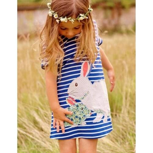 2-7Y Sweet Infant Kids Baby Girl Summer Dress Rabbit Bunny Cartoon Striped Print Knee-Length A-Line Dress