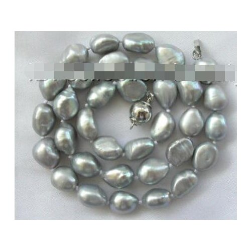 Stunning 9-10mm baroque gray freshwater cultured pearl necklace