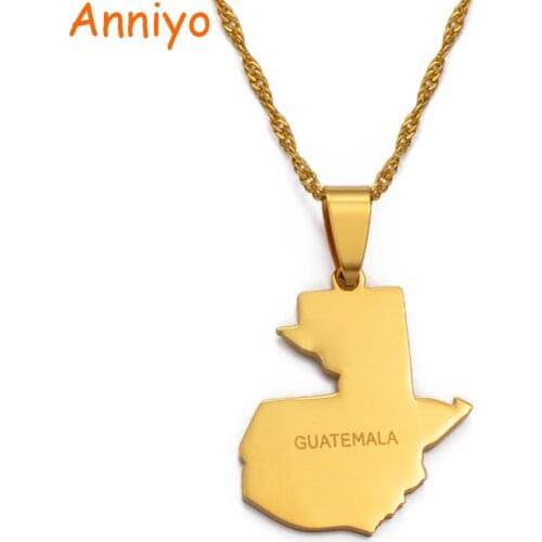 Anniyo Guatemala Map Pendant Necklace for Women Men Gold Color Jewelry Map of Guatemala #043621