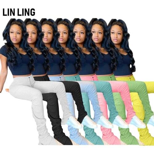 Casual Solid Color Sweater Fabric Waist Drawstring Fold Leg Split Micro Trumpet Women Sports Pants