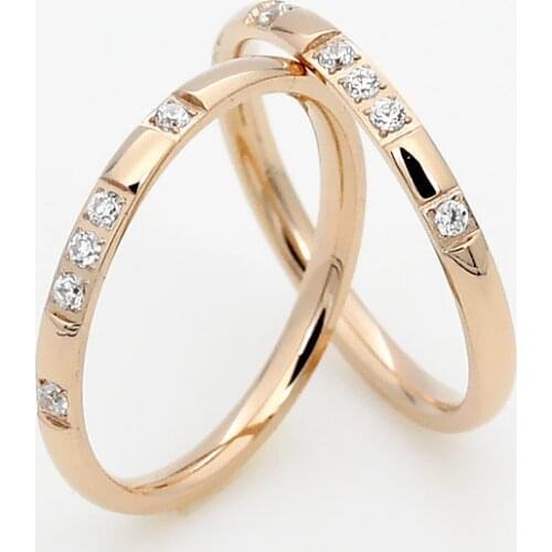 Drop Shipping 2mm Gold Silver-Color Smooth Wedding Rings With AAAAA Cubic Zirconia For Women 316L Stainless Steel Wholesale