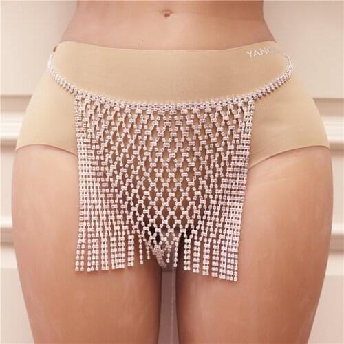 Sexy Gold Body Bra Chain Jewelry for Women Harness Bikini Thong Set Ladies Tassel Crystal Rhinestone Panties Romance Jewellery