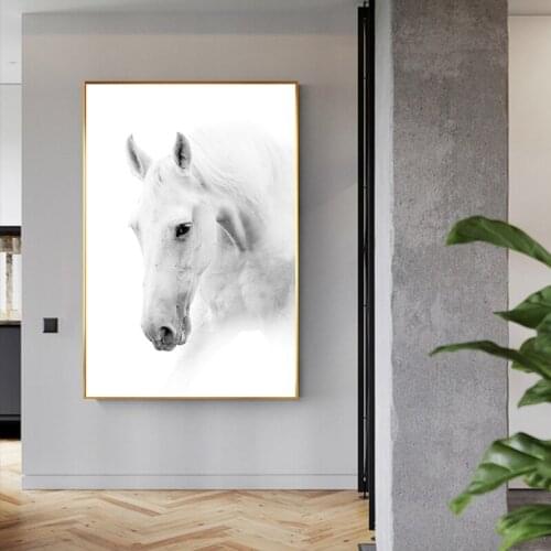 Modern Black White War Horse Canvas Painting Abstract Big Posters and Prints Living Room Animal Murale Salon Tableau Decoration